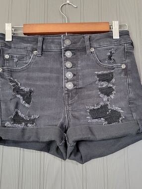 American Age Black Distressed High-Rise Jean Shorts